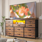 Dresser TV Stand with 11 Drawers for 60" TV Stand for Bedroom with LED Lights Power Outlets Long Dresser for Bedroom with Shelves