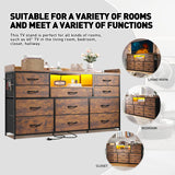 Dresser TV Stand with 11 Drawers for 60" TV Stand for Bedroom with LED Lights Power Outlets Long Dresser for Bedroom with Shelves