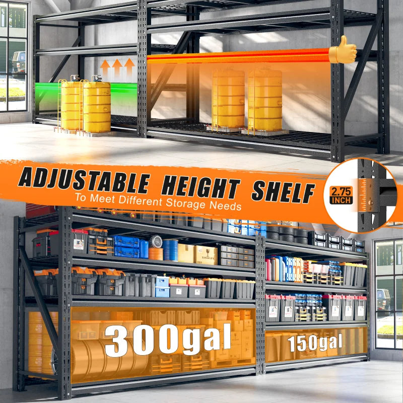 5080LBS Heavy‑Duty Metal Garage Storage Shelving, Industrial Steel Adjustable Shelves, Rust & Water Resistant Utility Rack for Warehouse, Workshop, Basement
