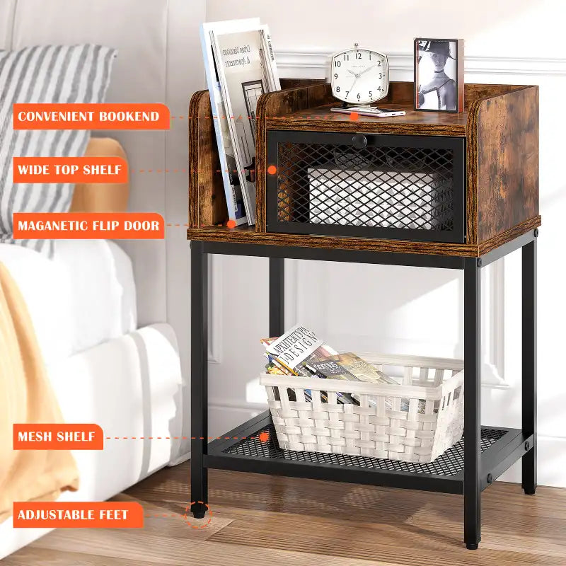 EnHomee Bedside Table With Varfied Storage Space