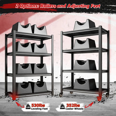 REIBII 59.8"H 4-Tier Rolling Storage Shelves, 530lbs Adjustable Pantry Shelves, Kitchen, Basement