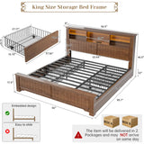 Reibii 900lbs Platform Bed Frame with Storage Headboard & 4 Drawers, LED Lighting with USB Charging