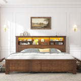 Reibii 900lbs Platform Bed Frame with Storage Headboard & 4 Drawers, LED Lighting with USB Charging