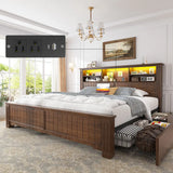 Reibii 900lbs Platform Bed Frame with Storage Headboard & 4 Drawers, LED Lighting with USB Charging
