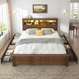 Reibii 900lbs Platform Bed Frame with Storage Headboard & 4 Drawers, LED Lighting with USB Charging
