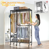 clothing rack features 4 lockable wheels