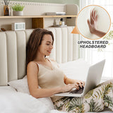 900LBS Upholstered Bed Frame with 2 Storage Drawers,2-Tier Storage Headboard,Noise-Free, No Box Spring Needed