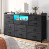 Dresser TV Stand with 11 Drawers for 60" TV Stand for Bedroom with LED Lights Power Outlets Long Dresser for Bedroom with Shelves