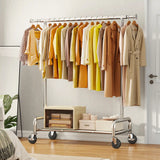 Raybee 67"H x 75"W 450 LBS Rolling Clothing Rack With Shelf,Metal Garment Storage,Adjustable,Portable Clothes Rack With Lockable Wheels & Side Hooks,Chrome