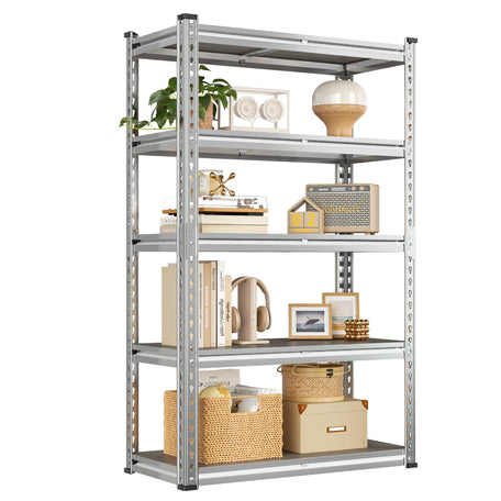 Reibii 5-Tier Galvanized PP Storage Racks for Kitchen, Pantry, Garage, Warehouse – Heavy Duty Metal Shelf Organizer