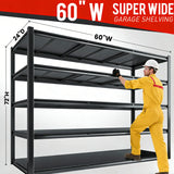 REIBII 60"W x 72"H 5-Tier Industrial Garage Shelving,3000LBS Heavy Duty Storage Shelves,Adjustable Metal Shelving for Basement Warehouse