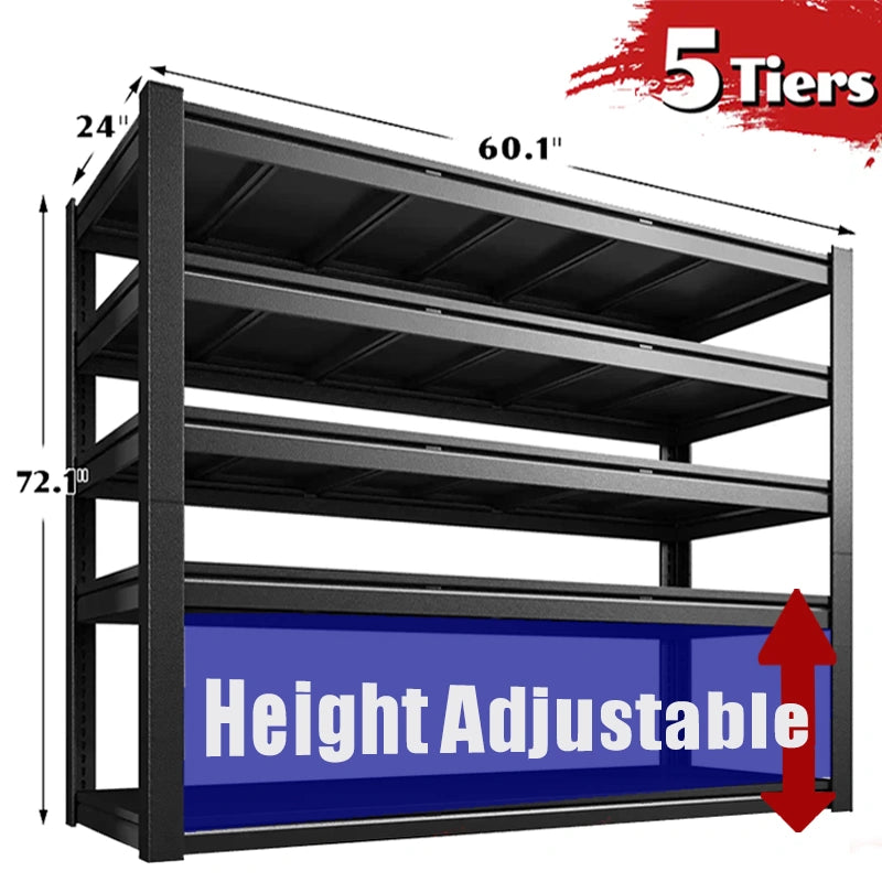 5-Tier Adjustable Metal Shelving ，that size is 60" W x 24" D x 72" H