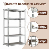 Reibii 5-Tier Galvanized PP Storage Racks for Kitchen, Pantry, Garage, Warehouse – Heavy Duty Metal Shelf Organizer