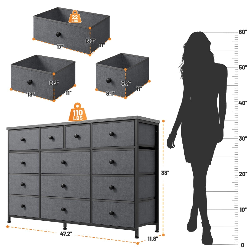 Reibii Extra Wide 39.4" 13-Drawer Dresser TV Stand, Metal Frame & Fabric Drawers Storage Cabinet for Bedroom, Living Room, Hallway, 39.4"Wx 31.5"H x Reibii Extra Wide 39.4" 13-Drawer Dresser TV Stand, Metal Frame & Fabric Drawers Storage Cabinet for Bedroom, Living Room, Hallway, 39.4"Wx 31.5"H x