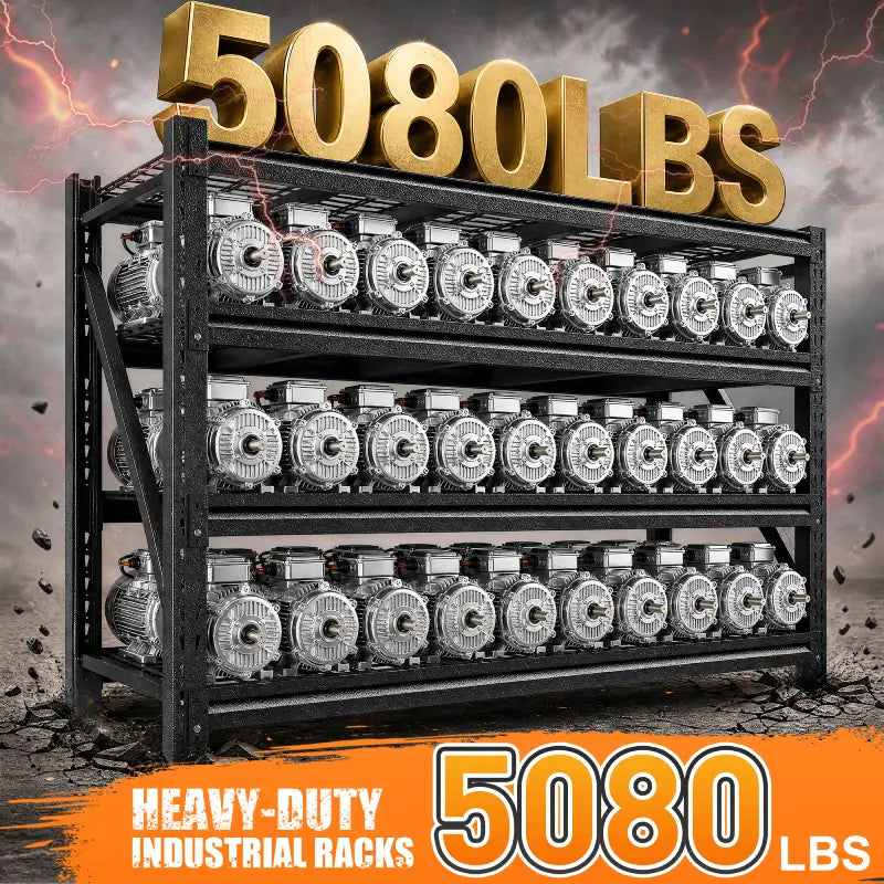 5080LBS Heavy‑Duty Metal Garage Storage Shelving, Industrial Steel Adjustable Shelves, Rust & Water Resistant Utility Rack for Warehouse, Workshop, Basement