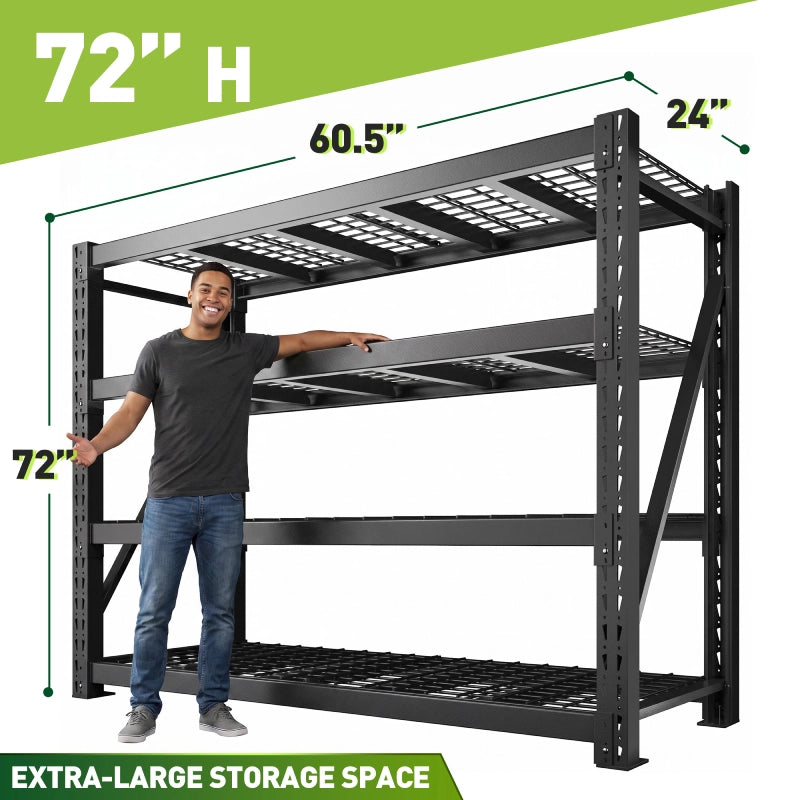 4-Tier 60"W Industrial Storage Shelves, 11000LBS Fully Adjustable Heavy Storage Unit for Warehouse Workshop Basement