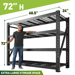 4-Tier 60"W Industrial Storage Shelves, 11000LBS Fully Adjustable Heavy Storage Unit for Warehouse Workshop Basement