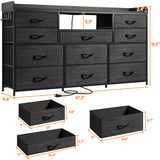 Dresser TV Stand with 11 Drawers for 60" TV Stand for Bedroom with LED Lights Power Outlets Long Dresser for Bedroom with Shelves