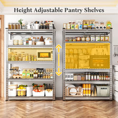 Reibii 5-Tier Galvanized PP Storage Racks for Kitchen, Pantry, Garage, Warehouse – Heavy Duty Metal Shelf Organizer