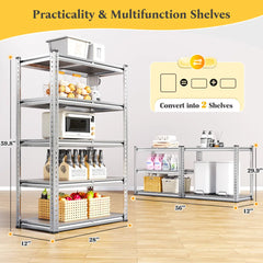 Reibii 5-Tier Galvanized PP Storage Racks for Kitchen, Pantry, Garage, Warehouse – Heavy Duty Metal Shelf Organizer