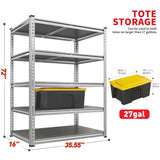 Reibii 5-Tier Galvanized PP Storage Racks for Kitchen, Pantry, Garage, Warehouse – Heavy Duty Metal Shelf Organizer