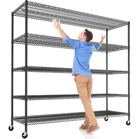 REIBII 55.5"W Wire Shelving Unit With Wheels, 3000Lbs Metal Garage Shelves Adjustable, Wire Shelving Rack for Pantry Kitchen Basement