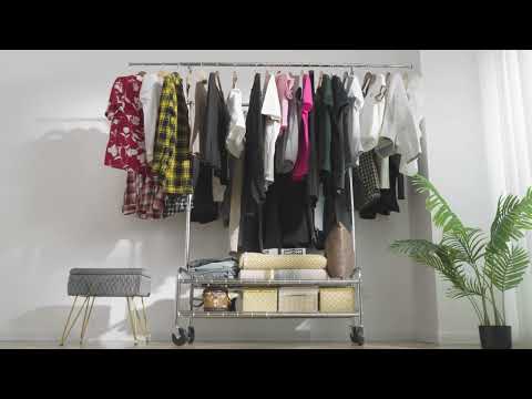 Raybee 62.9"W 300 LBS Rolling Wardrobe Rack, Double Rods Clothing Racks for Hanging Portable& Adjustable, Commercial,Bedroom