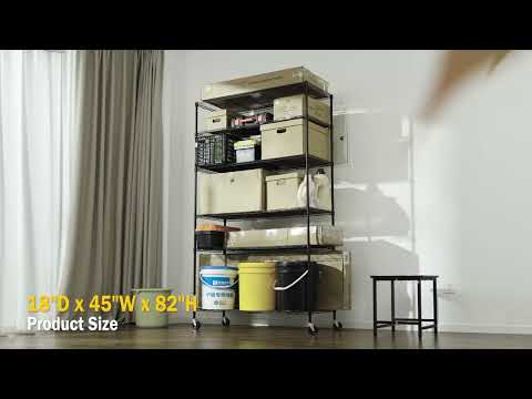 Reibii 6-Tier 45" W Wire Shelving with Wheels, Adjustable Steel Shelves Load 1200LBS, Storage Racks for Kitchen Pantry Closet