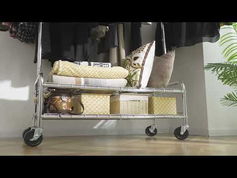 Raybee 62.9"W 300 LBS Rolling Wardrobe Rack, Double Rods Clothing Racks for Hanging Portable& Adjustable, Commercial,Bedroom