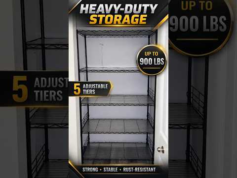Reibii 5-Tier Adjustable Wire Shelving Unit, 900LBS Heavy Duty Storage Rack with 5 Hooks & 8 Side Blockers,Rust Resistant Anti-Tipping Organizer for Kitchen Garage Pantry