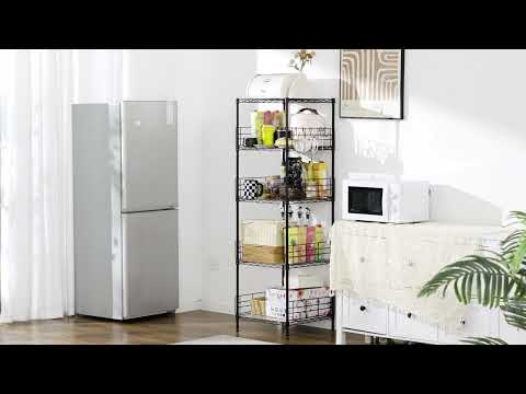 Reibii 5-Tier 18.1" W Metal Wire Storage Shelving Unit, 330 LBS Capacity Adjustable Rack with Side Rails & Hanging Hooks, Multi-Scene Organizer for Kitchen Bathroom Pantry Garage Laundry Room