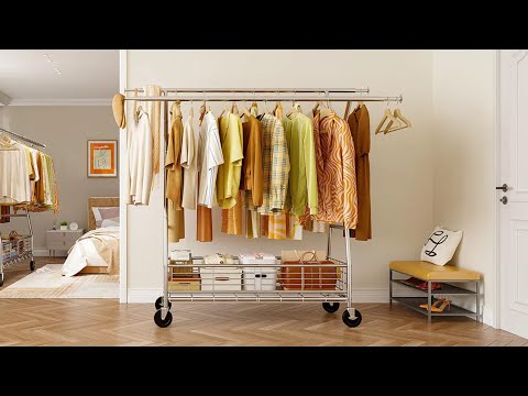 Raybee 65.4"W 350LBS Rolling Clothing rack with Shelves, Adjustable Commecial Garment Racks
