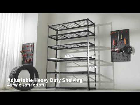 REIBII 48"W 3300Lbs Metal Garage Shelves 6 Tiers Adjustable Shelving For Garage, Warehouse, Basement
