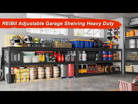 REIBII 2 Packs 6000LBS Garage Shelving 5-Tier Rust-Proof Adjustable Industrial Shelving  Metal Storage Shelves Easy Assembly 10 Minutes