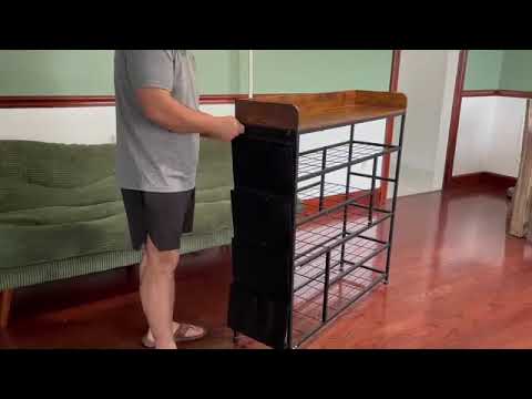 EnHomee Shoe Rack 6 Tier Metal Shoe Rack for Entryway Holds 24 Pairs, Wooden Top and Side Pocket for Entry, Entrance, Hallway, Black