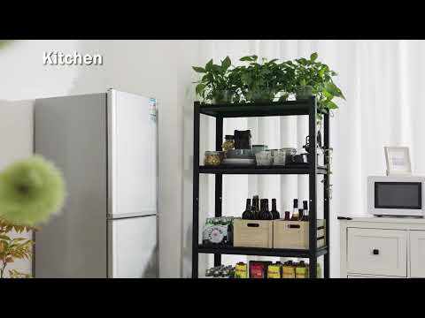 REIBII 59.8"H 4-Tier Rolling Storage Shelves, 530lbs Adjustable Pantry Shelves, Kitchen, Basement