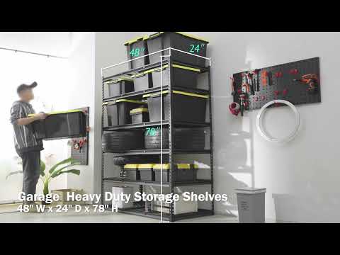REIBII 48"W Garage Shelving DIY 6-Tiers Adjustable Shelves for Warehouse, Basement