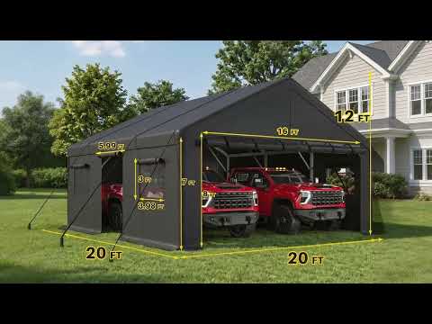 REIBII Heavy Duty Carport, 20x20 FT Portable Garage Carport, All Weather Portable Garage Shelter,  Removable Sidewalls, Outdoor Storage & Party Tent