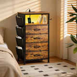 Raybee Tall Nightstand with Charging Station & Light,Modern Nightstand for Bedroom