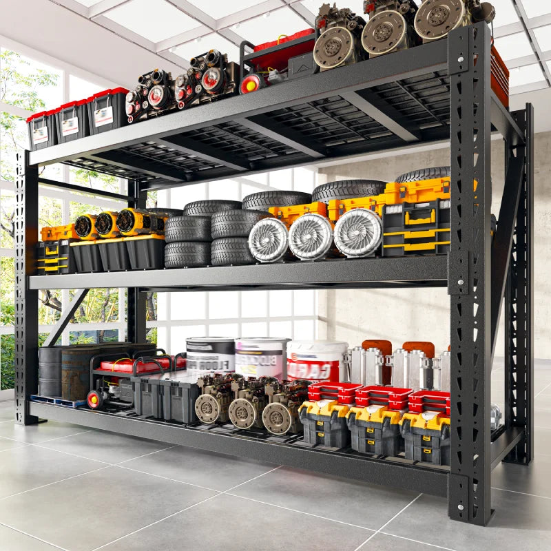 REIBII 68" Extra-Wide 3-Tier Garage Shelving for Oversized Storage,Adjustable Metal Shelving for Garage,Basement,Warehouse