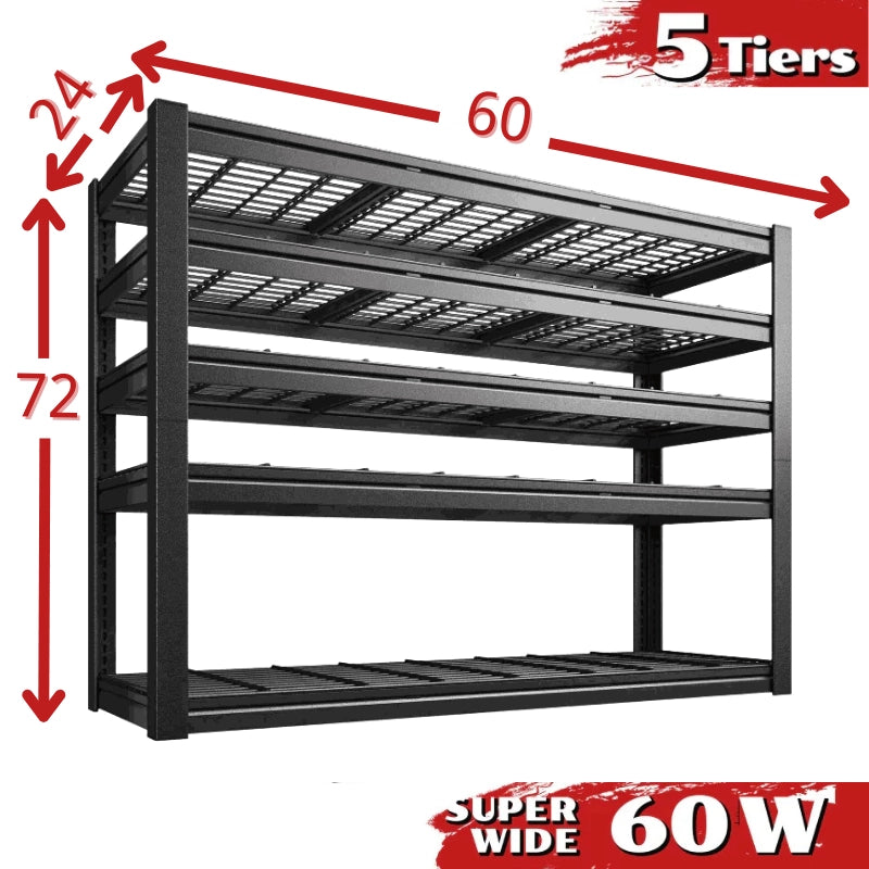REIBII 2-Pack 60" W x 72" H Garage Shelving 6000 LBS Heavy Duty Adjustable Garage Shelves for Warehouse, Garage, Basement
