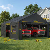 REIBII 20x20 Carport Heavy-Duty Two Car Carport Canopy Protection Portable Carport Garage with 4 Windows and 3 Roll-up Doors