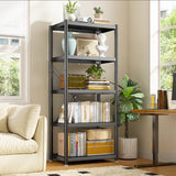 REIBII 5-Tier BookShelf Steel Wire Shelving with Wheels 31.5"W Living Room Rack WaterProof Bathroom Storage Shelf