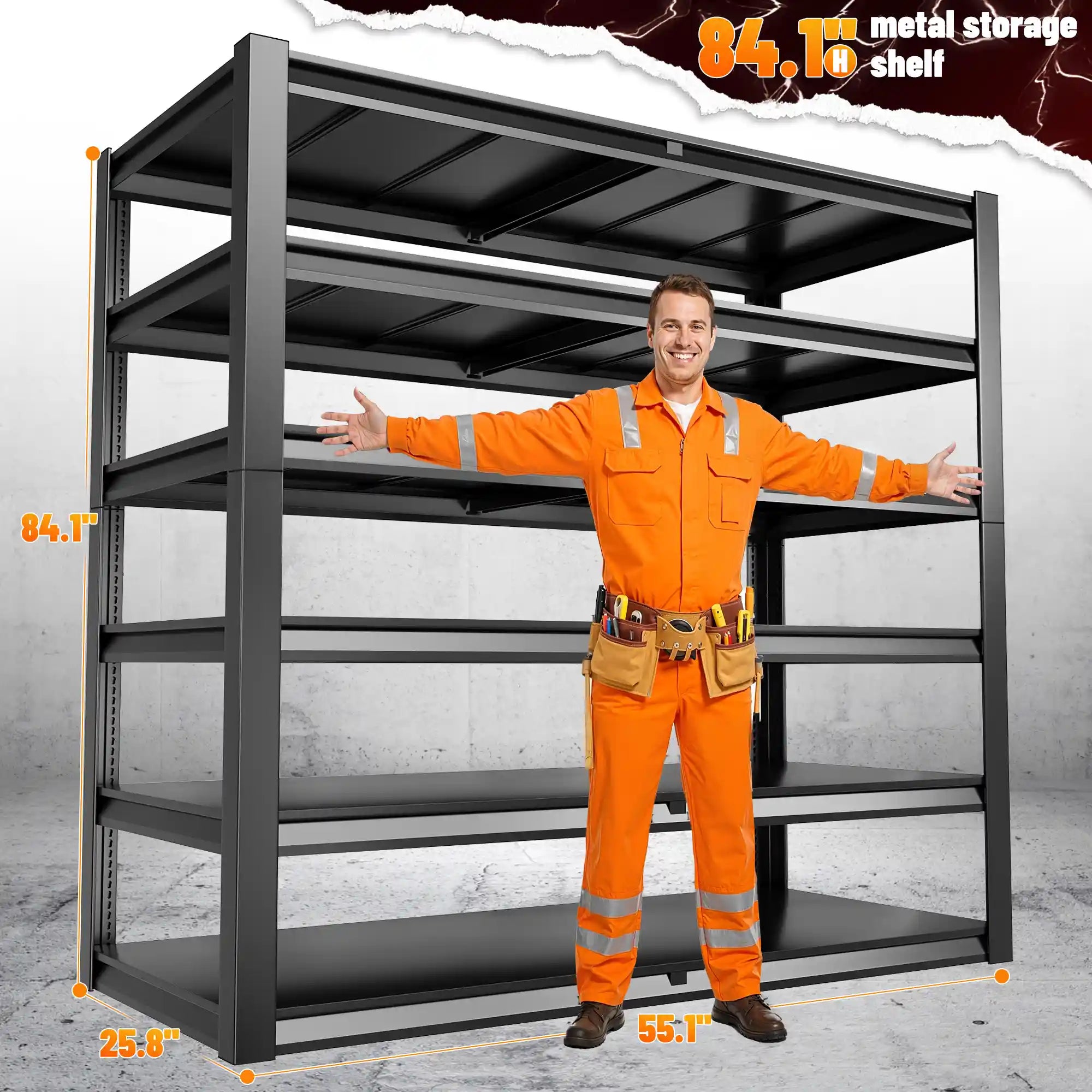 REIBII 84"H 3600LBS Heavy Duty Industrial Garage Shelving,6-Tier Adjustable Storage Shelving Units For Basement&Warehouse