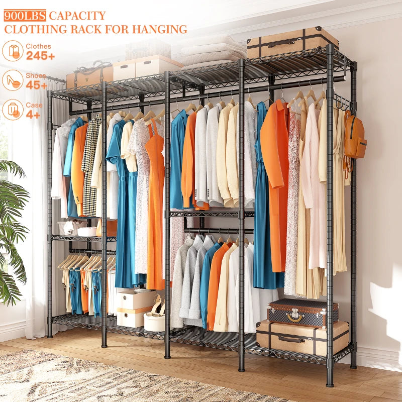 Raybee 900lbs Heavy Duty Clothing Rack, Adjustable Metal Clothes Rack with Hooks, White Raybee 900lbs Heavy Duty Clothing Rack, Adjustable Metal Clothes Rack with Hooks, White