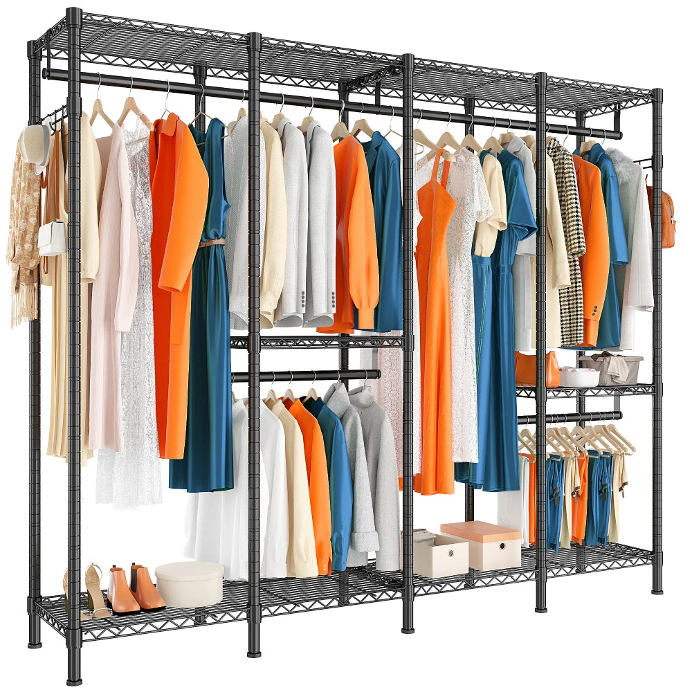 Raybee 900lbs Adjustable Metal Clothing Rack Heavy Duty with Hooks Black