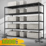 Reibii 60" W x 73" H Wire Storage Shelves on Wheels, 5-Shelf Adjustable, 3200lbs Heavy Duty Metal Shelving for Garage Kitchen Pantry