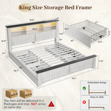 Reibii 900lbs Platform Bed Frame with Storage Headboard & 4 Drawers, LED Lighting with USB Charging