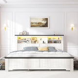 Reibii 900lbs Platform Bed Frame with Storage Headboard & 4 Drawers, LED Lighting with USB Charging