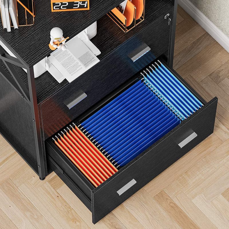 The filing cabinet can hold 3 different size folders at the same time